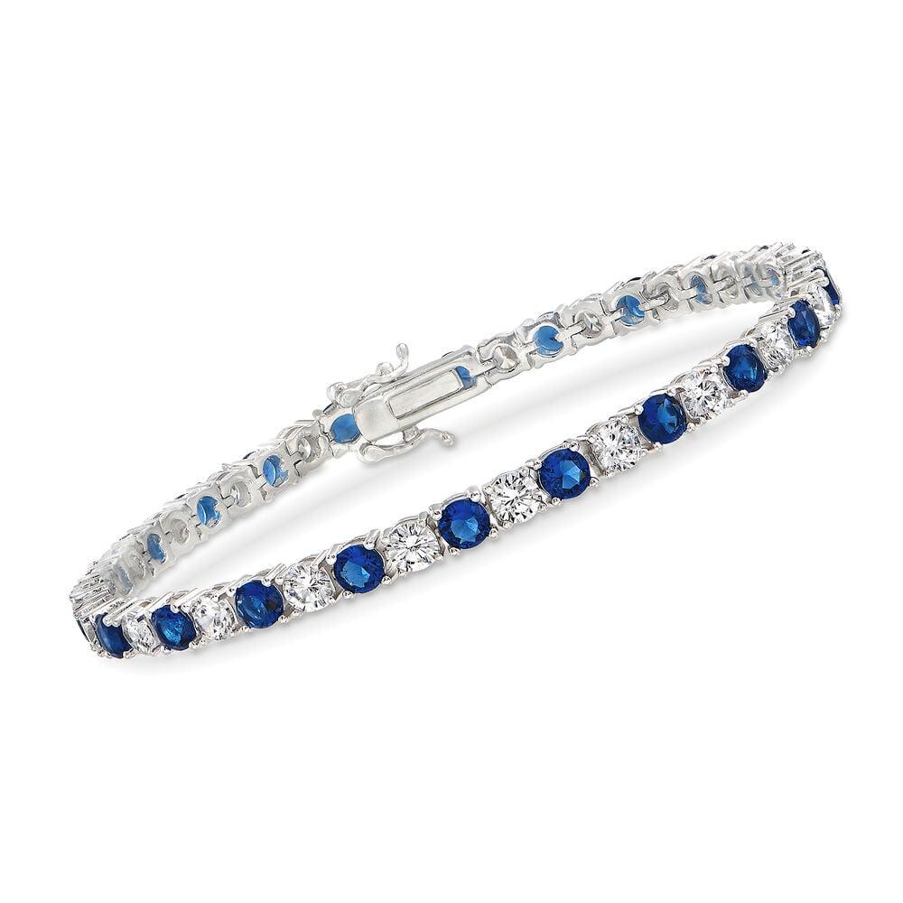 Sapphire Tennis Bracelet – Created Sapphire Bracelet With 14K Gold Overlay & Double Latch Clasp