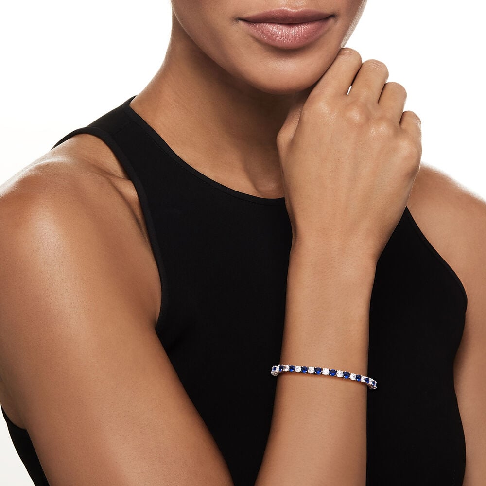 Sapphire Tennis Bracelet – Created Sapphire Bracelet With 14K Gold Overlay & Double Latch Clasp