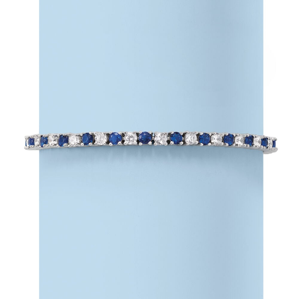 Sapphire Tennis Bracelet – Created Sapphire Bracelet With 14K Gold Overlay & Double Latch Clasp