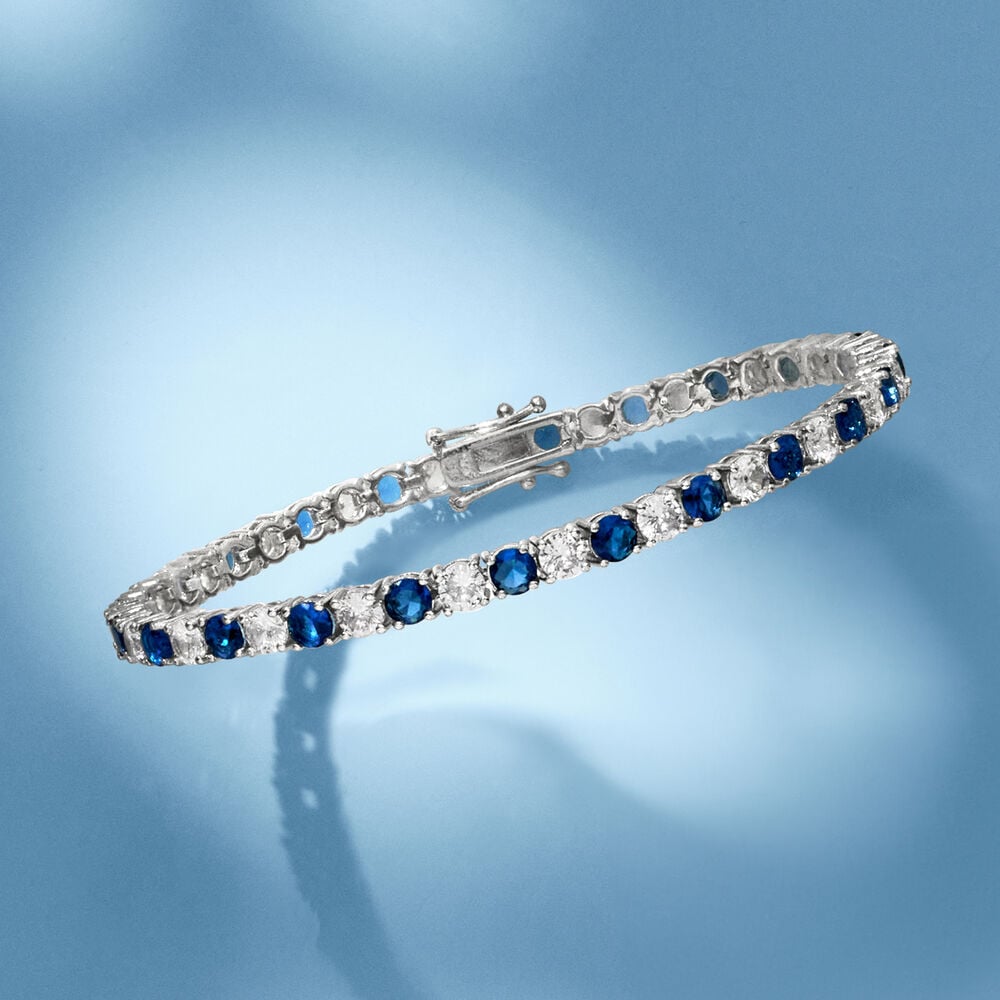 Sapphire Tennis Bracelet – Created Sapphire Bracelet With 14K Gold Overlay & Double Latch Clasp