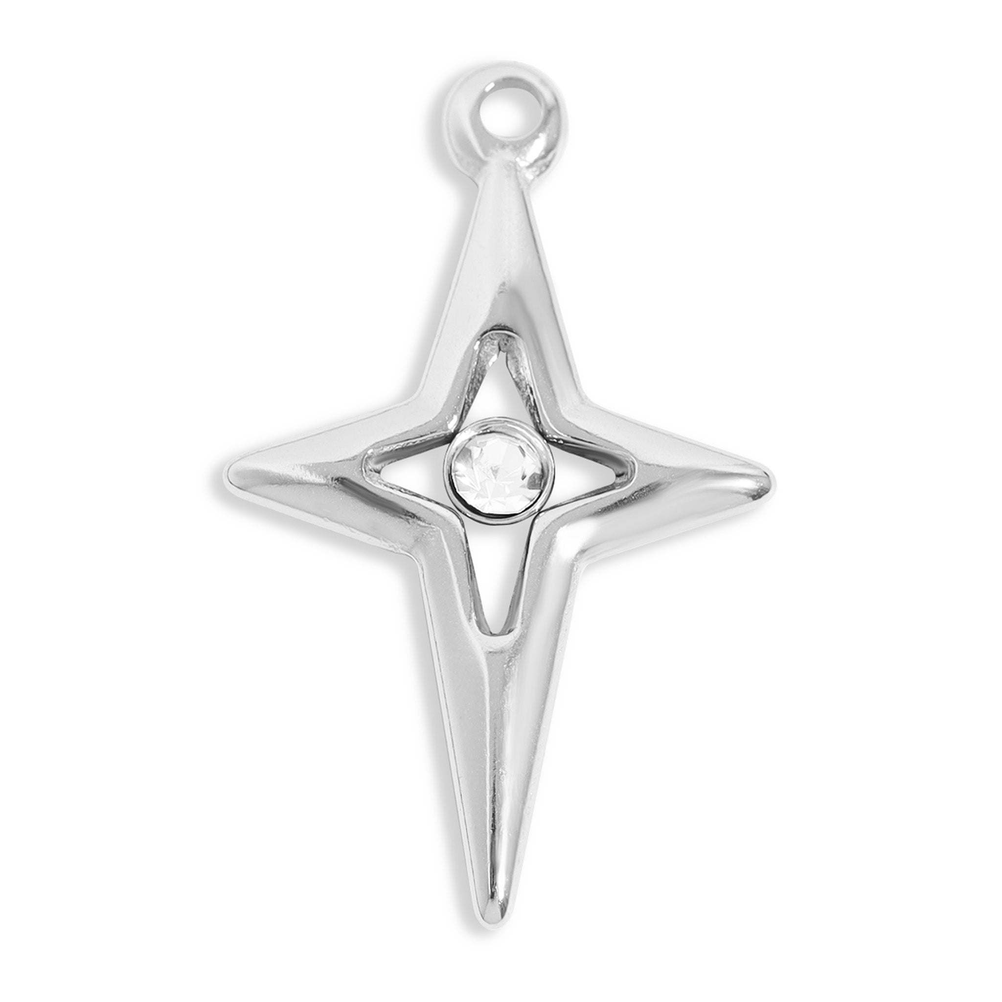 Gold Compass Charm – 18K Gold PVD Pendant With Cubic Zirconia Star Accent