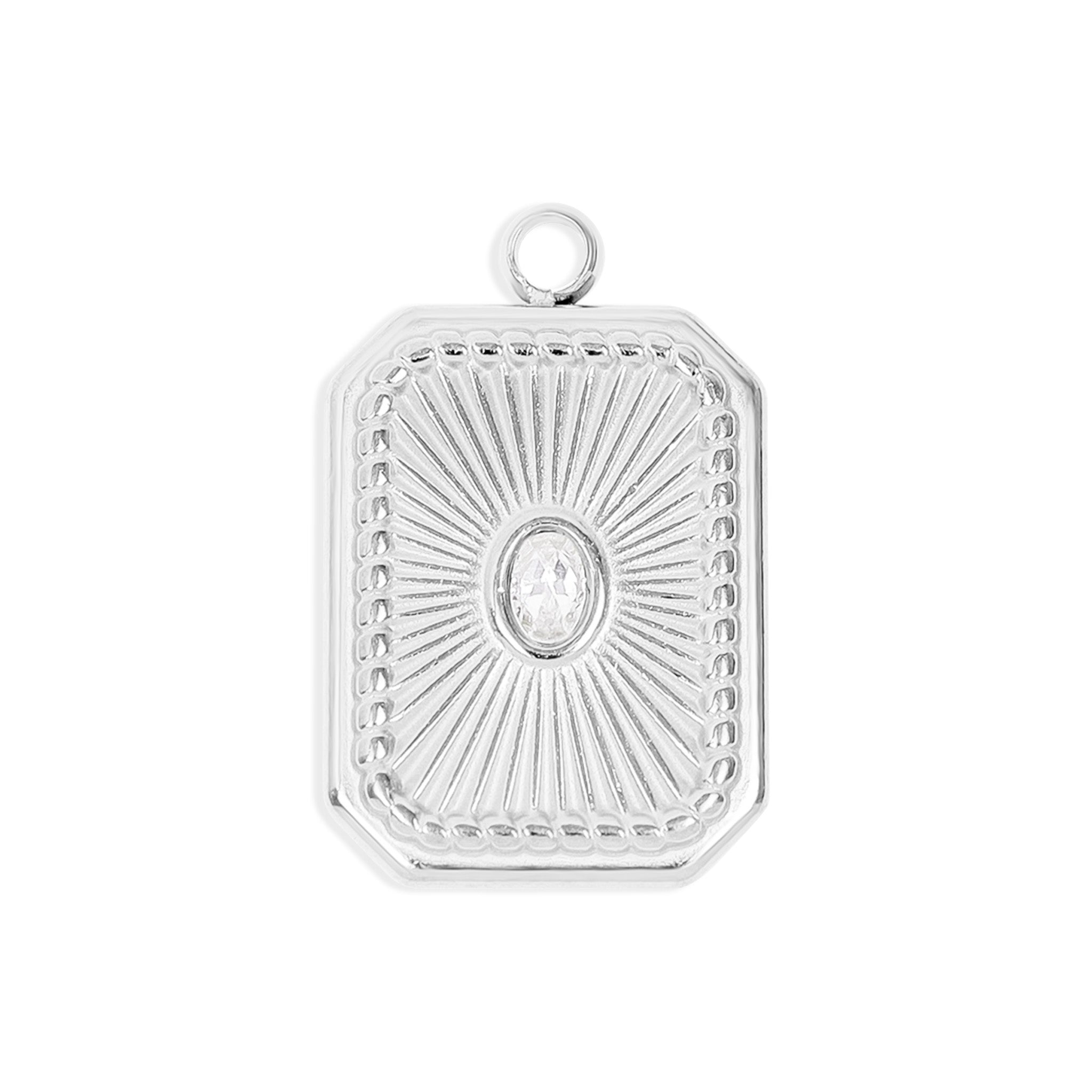 Gold Crystal Charm – Rectangle Sunburst Pendant | 18K Gold Jewelry, PVD Coated