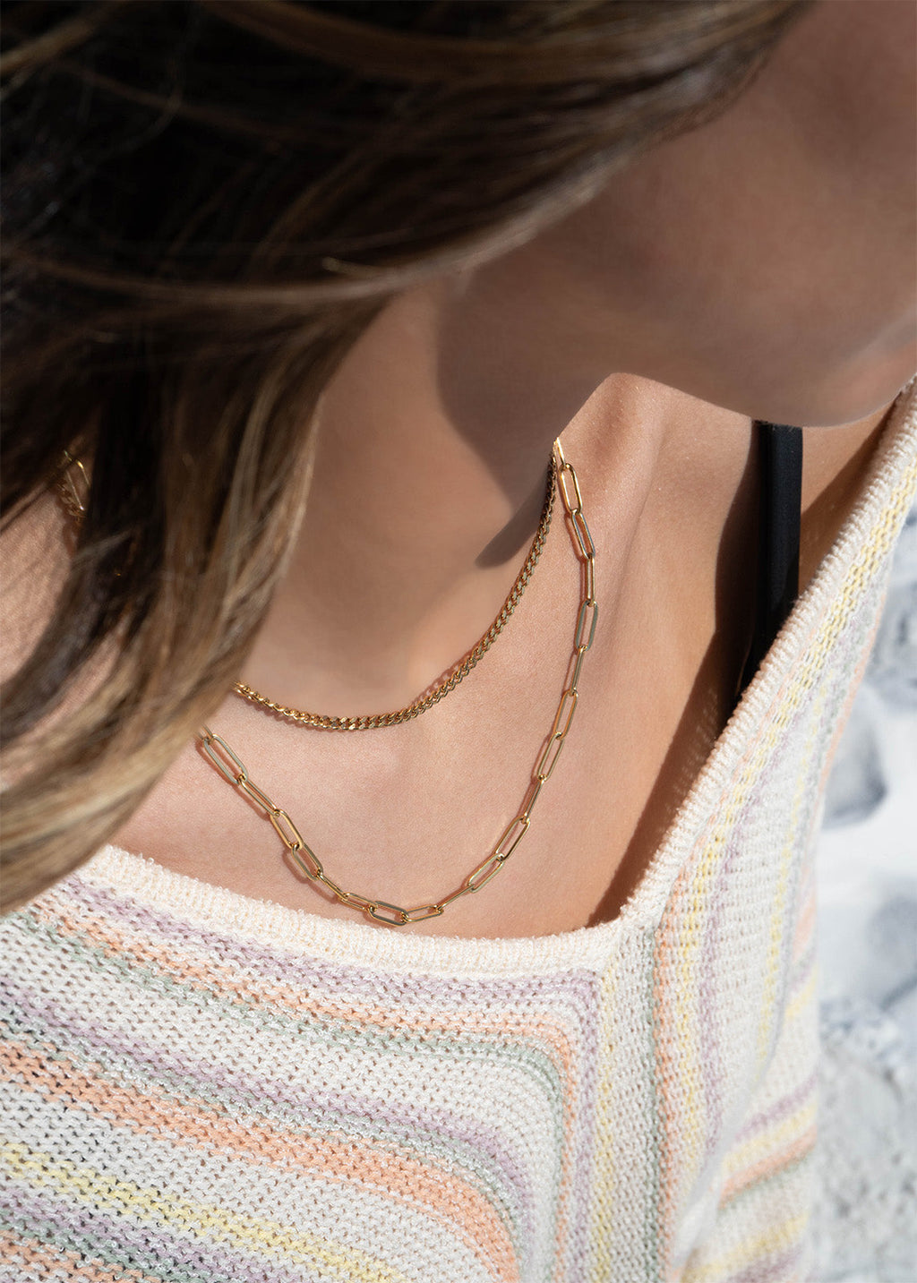 18K Gold Layered Necklace – Paperclip & Curb Chain | Hypoallergenic Stainless Steel