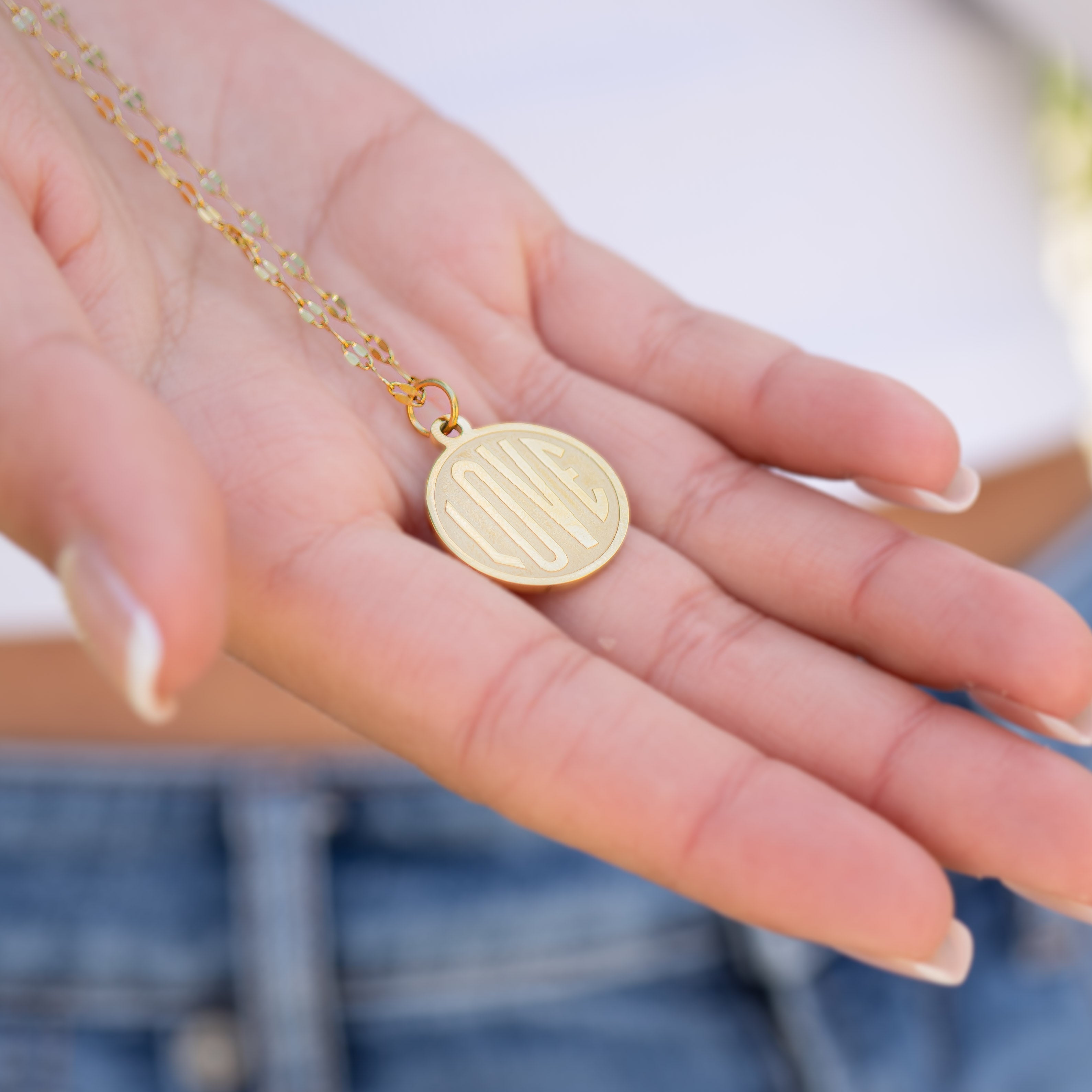 18K Gold Love Charm – Round Gold Pendant | PVD Coated Jewelry Accessory