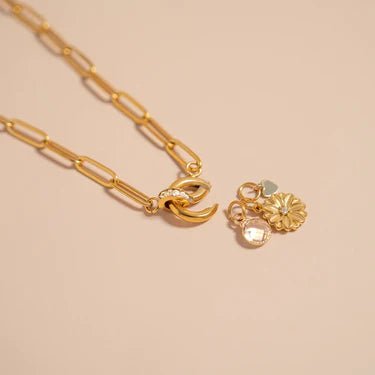 18K Gold PVD Paperclip CZ Carabiner Charm Holder Necklace