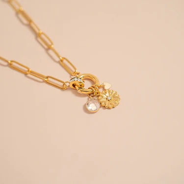 18K Gold PVD Paperclip CZ Carabiner Charm Holder Necklace