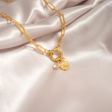 18K Gold PVD Paperclip CZ Carabiner Charm Holder Necklace