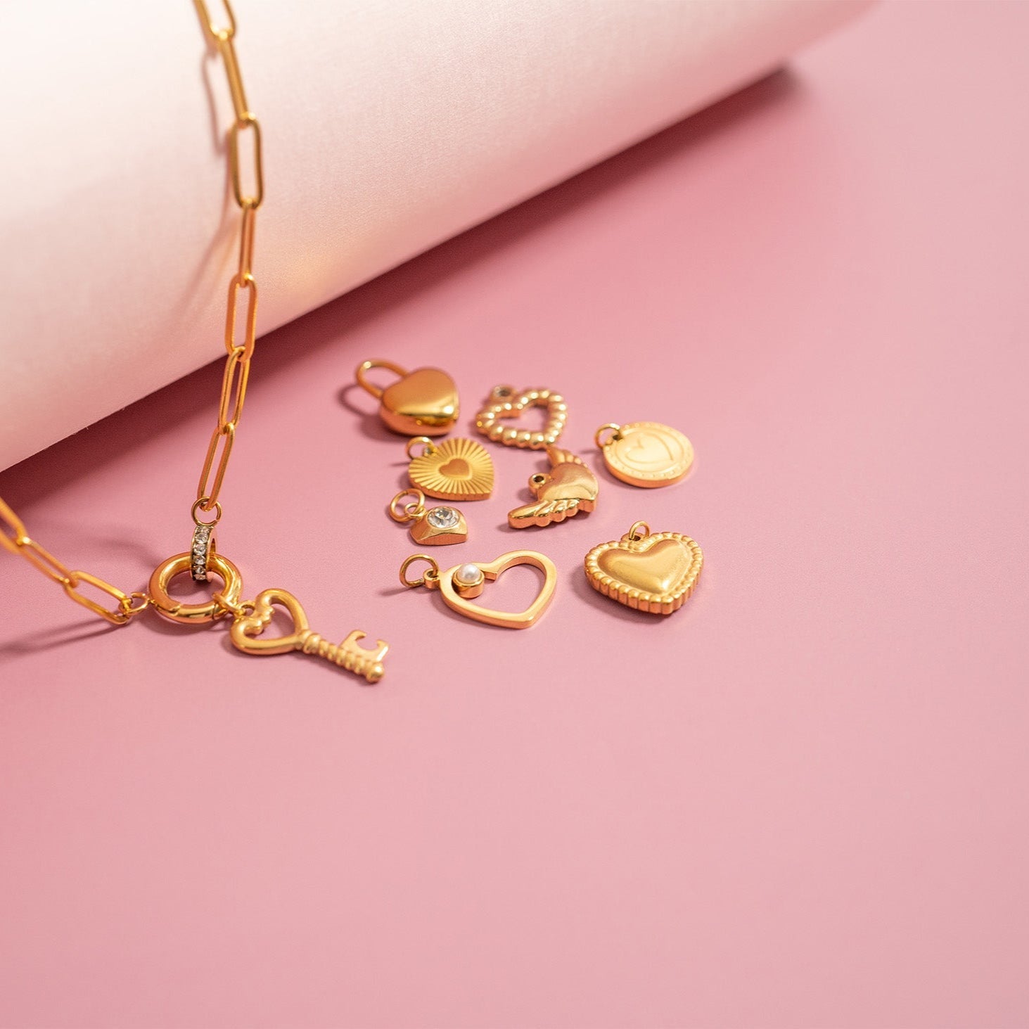 Gold Heart Charm – Beaded Trim Stainless Steel Jewelry Accent Piece for Everyday Wear