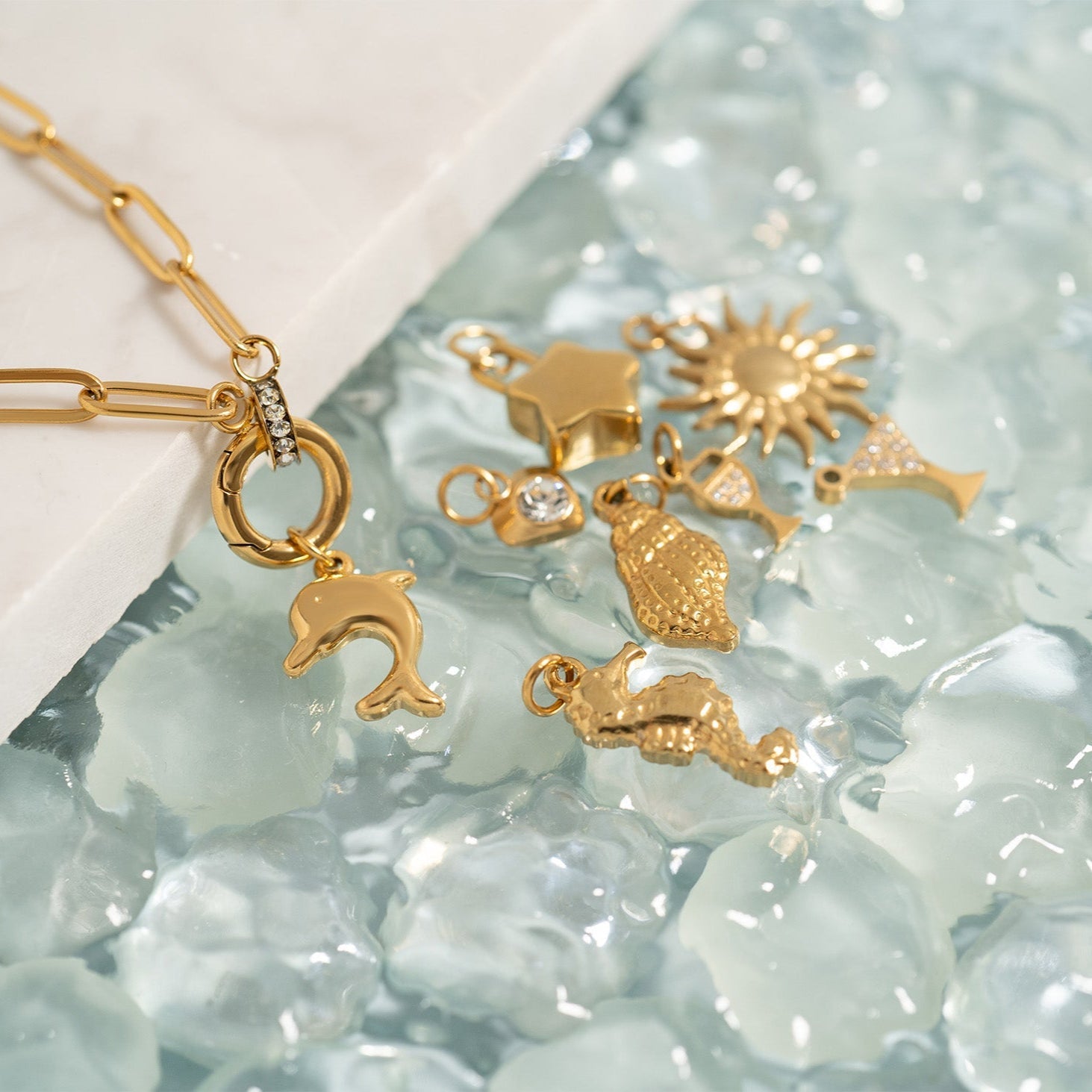 Vacation Charm Set – 18K Gold Plated Stainless Steel Holiday Themed Charms