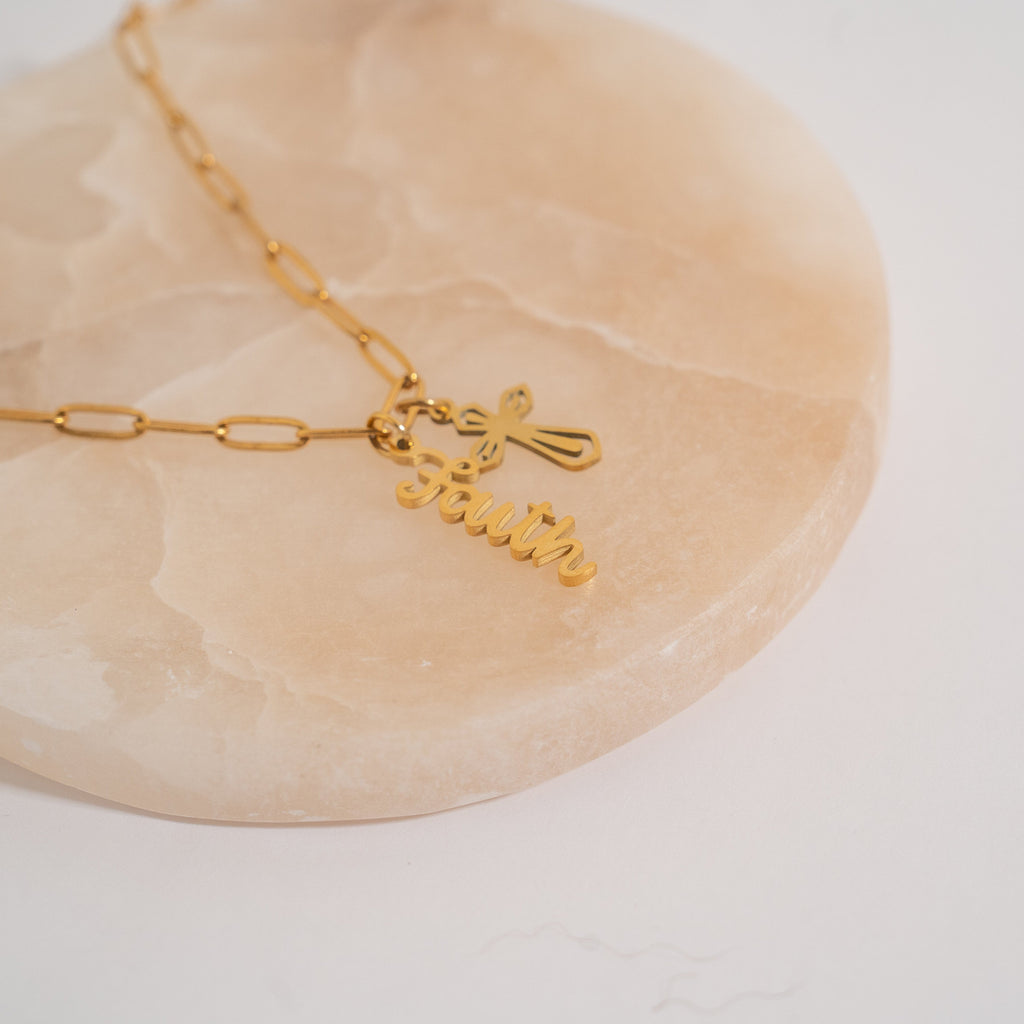 18K Gold Faith Charm – Stainless Steel Pendant | PVD Coated Symbol of Hope