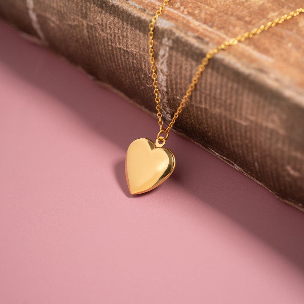 18K Gold Heart Locket – Stainless Steel Pendant | Photo Holder Keepsake Necklace