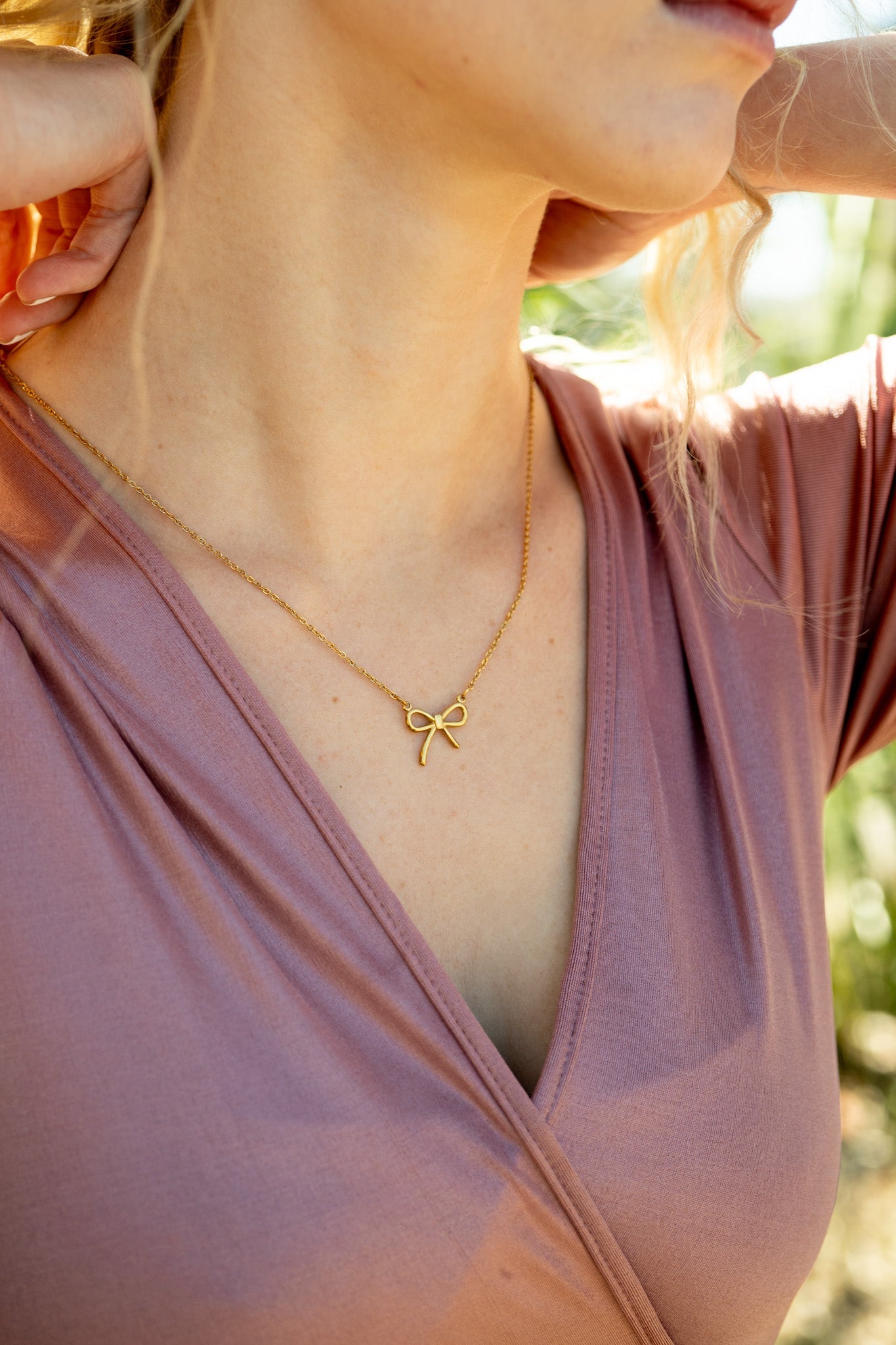 Gold Bow Connector Charm – 18K Gold Plated Stainless Steel Pendant Connector