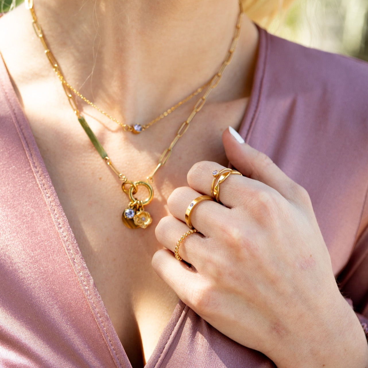 Birthstone Stacking Ring – 18K Gold PVD Stainless Steel Engraved Personalized Band