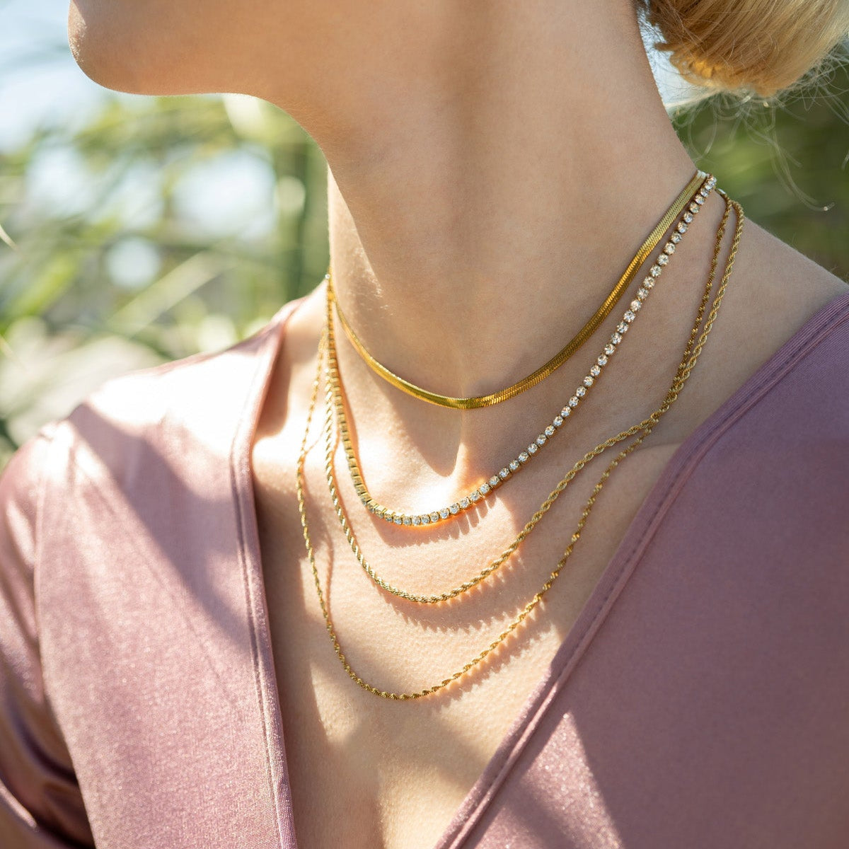 Gold Rope Chain Necklace – Lightweight 18K Stainless Steel Durable Jewelry