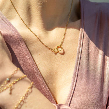 18K Gold PVD Stainless Steel Intertwined Rings Necklace