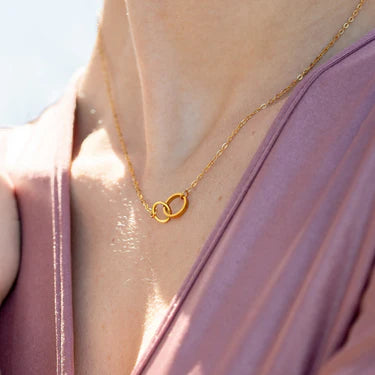 18K Gold PVD Stainless Steel Intertwined Rings Necklace