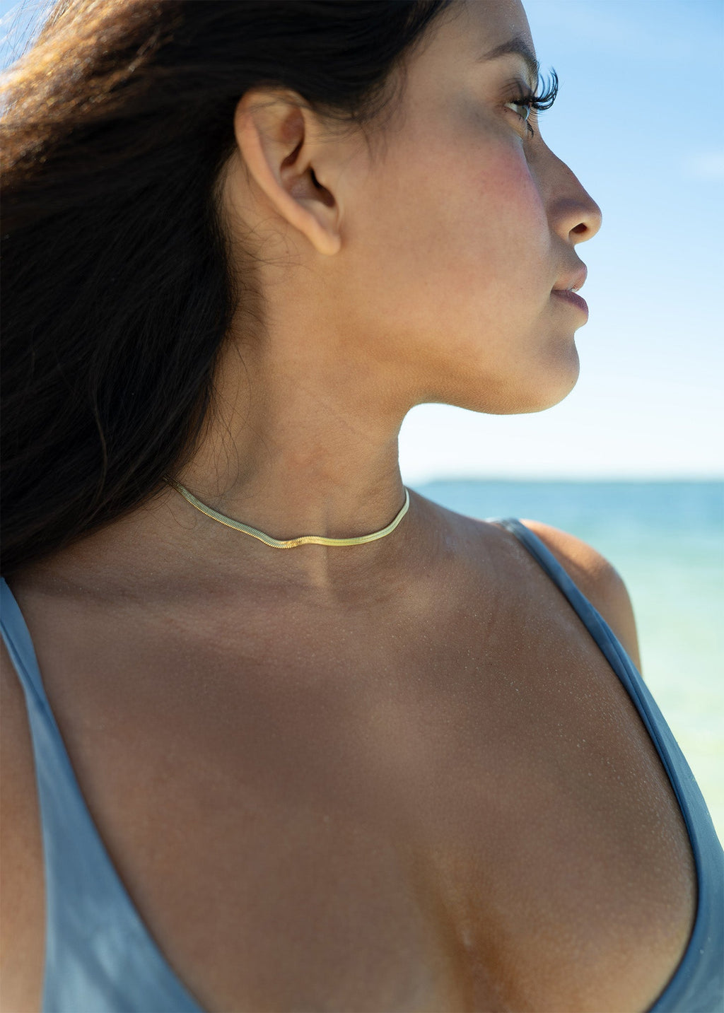 Herringbone Chain Necklace – 18K Gold Waterproof Flat Stainless Steel Jewelry