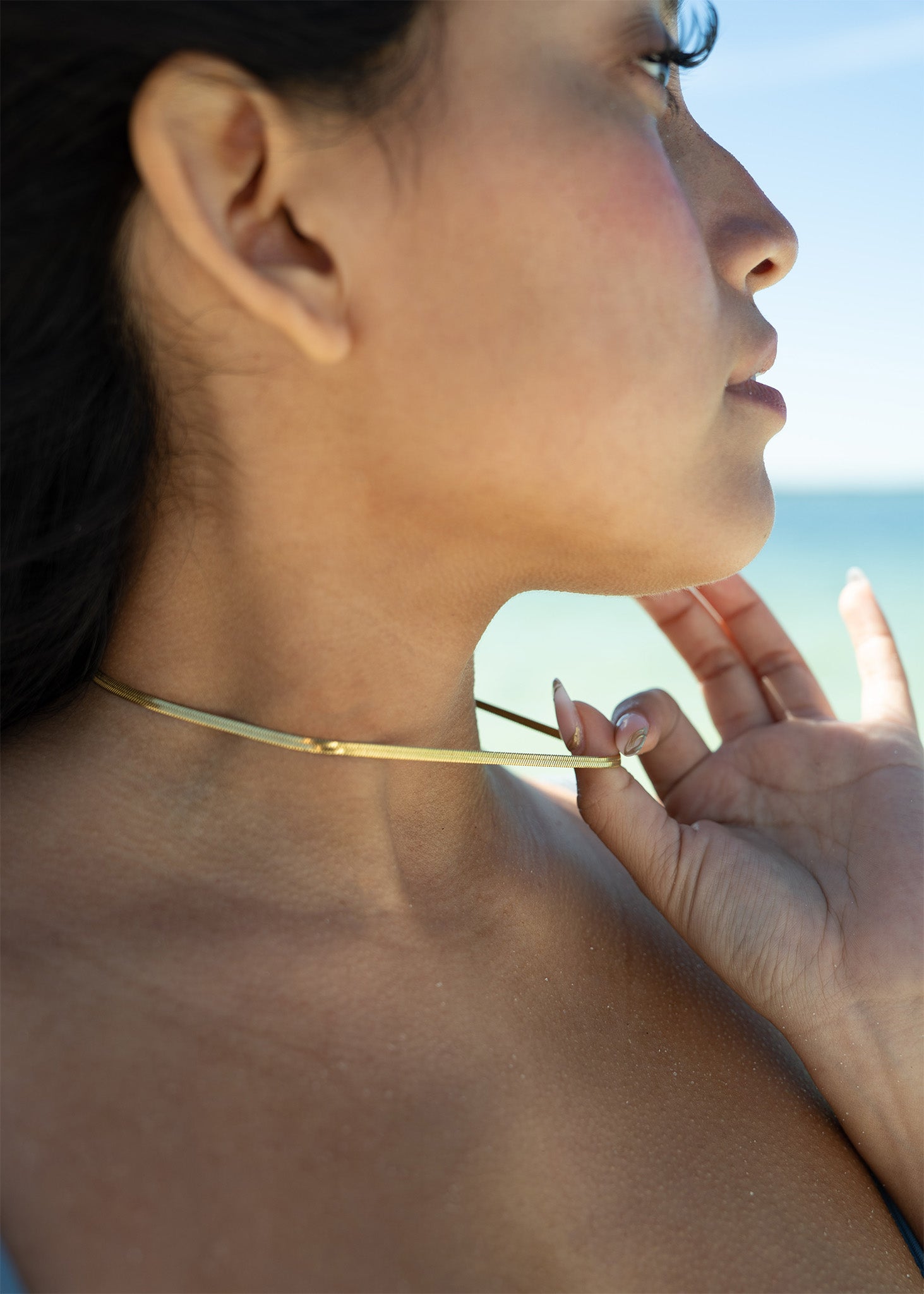 Herringbone Chain Necklace – 18K Gold Waterproof Flat Stainless Steel Jewelry