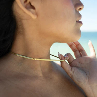 18K Gold PVD Stainless Steel Herringbone Chain Necklace