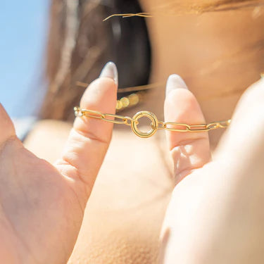 18K Gold PVD Stainless Steel Paperclip Charm Keeper Necklace