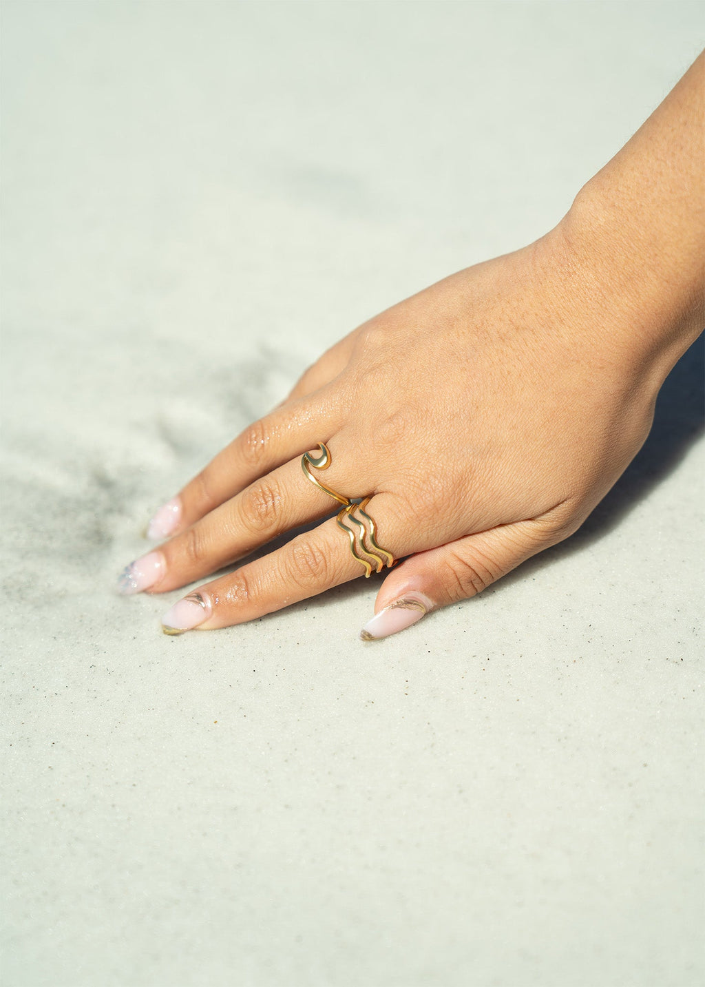 Gold Geometric Ring – 18K Gold Stainless Steel Triple Wave Band, Scratch Resistant