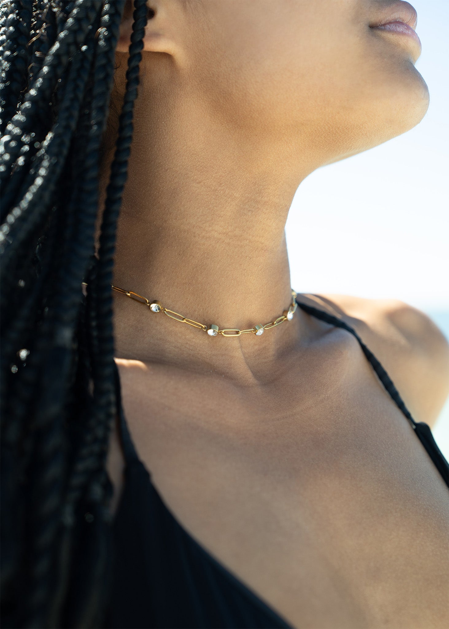 Gold Paperclip Necklace – 18K Gold Plated Stainless Steel Chain with Crystals