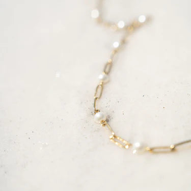 18K Gold PVD Stainless Steel Pearl Paperclip Chain Necklace