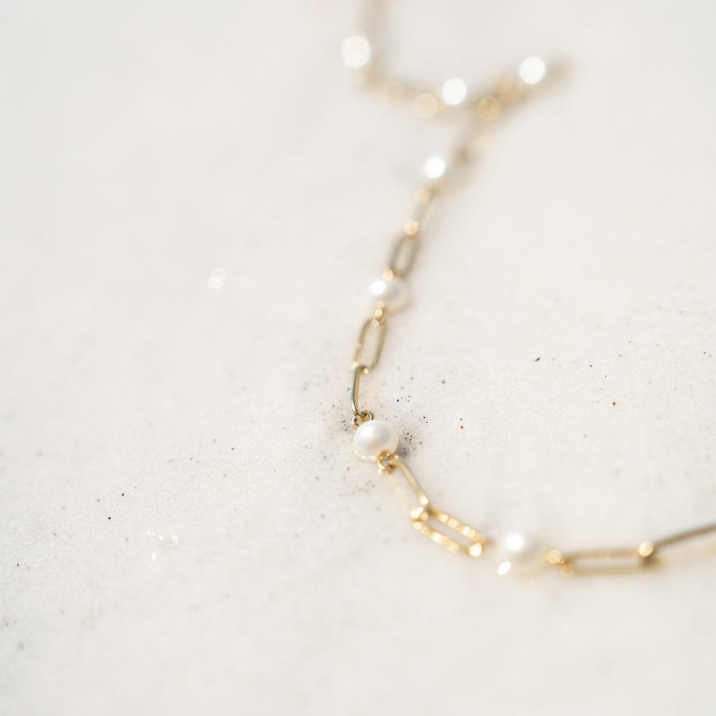 Gold Paperclip Necklace – 18K Gold Jewelry With Pearl Stations | Stainless Steel Chain