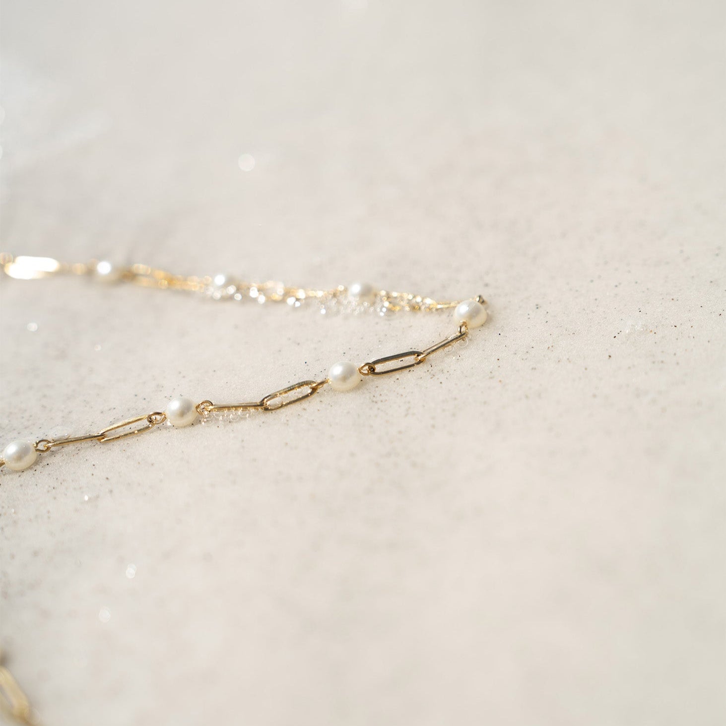 Gold Paperclip Necklace – 18K Gold Jewelry With Pearl Stations | Stainless Steel Chain