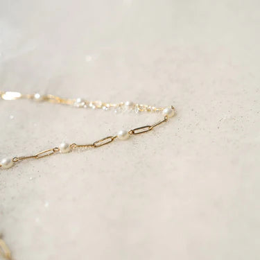 18K Gold PVD Stainless Steel Pearl Paperclip Chain Necklace