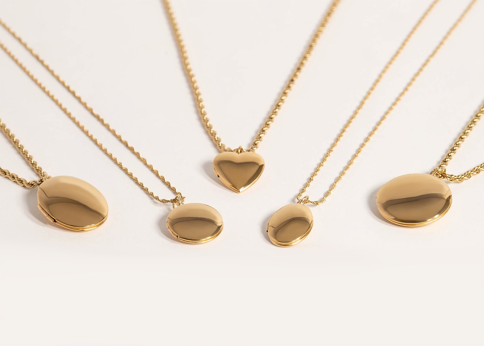 Gold Stainless Steel Locket Set – Heart Shaped, Vintage Oval & Minimalist Round Necklace