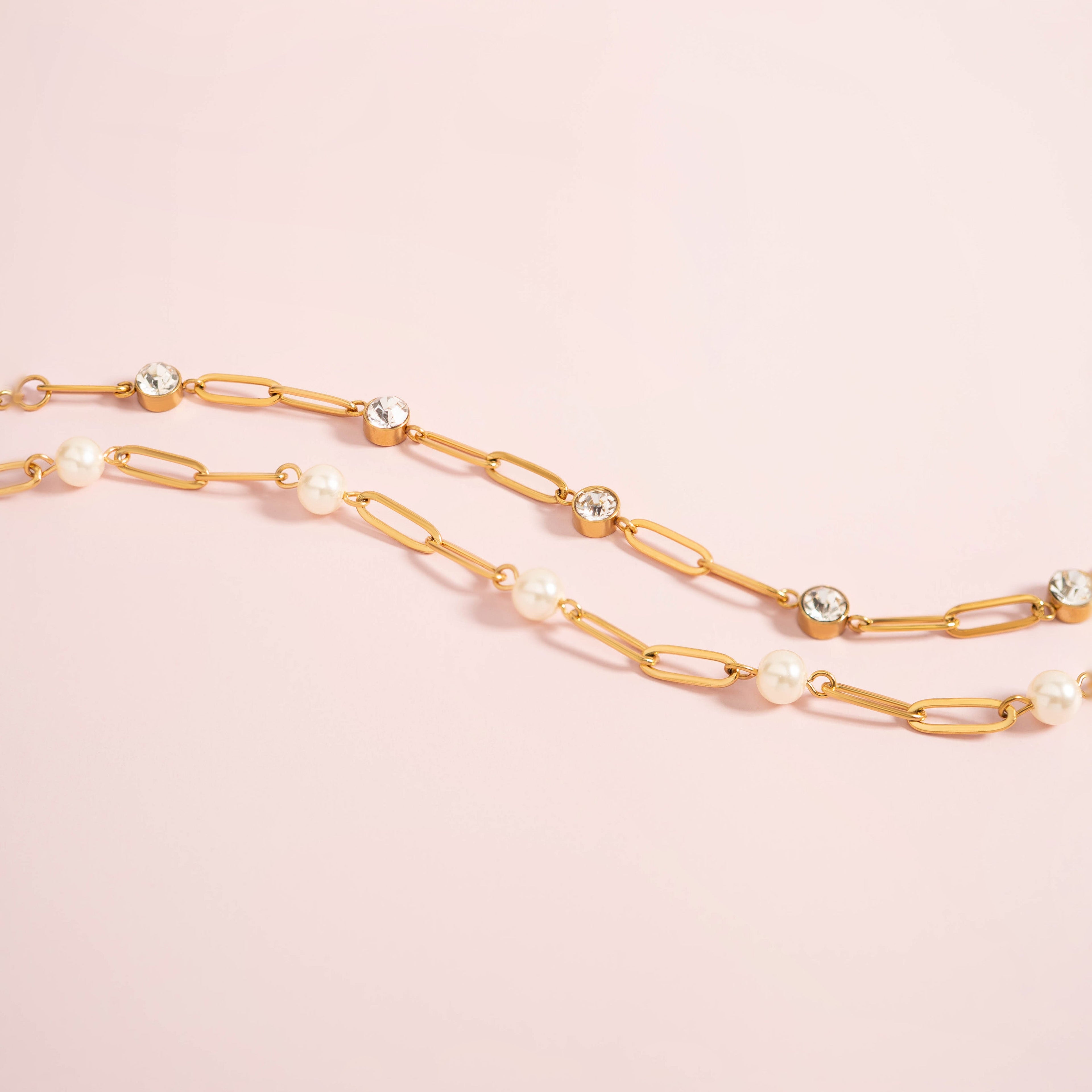 Gold Paperclip Necklace – 18K Gold Jewelry With Pearl Stations | Stainless Steel Chain