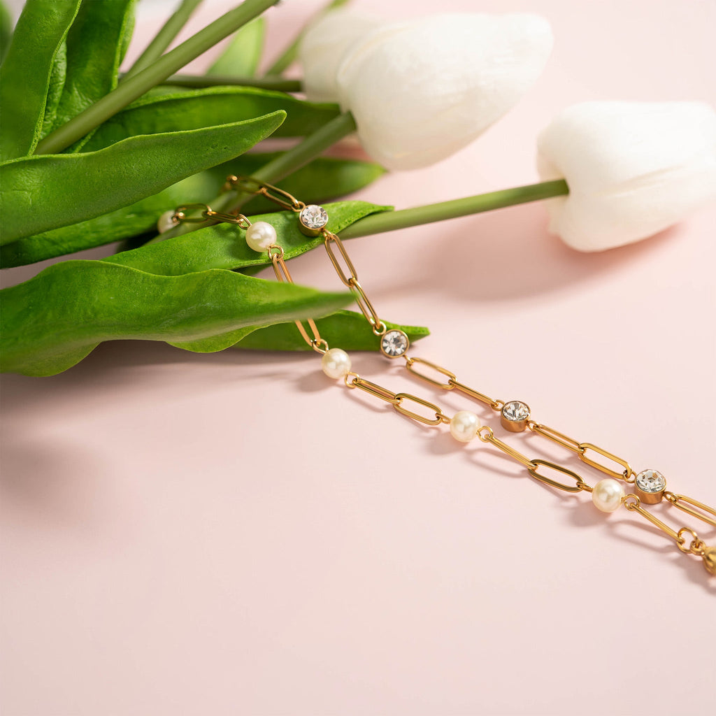 Gold Paperclip Necklace – 18K Gold Plated Stainless Steel Chain with Crystals