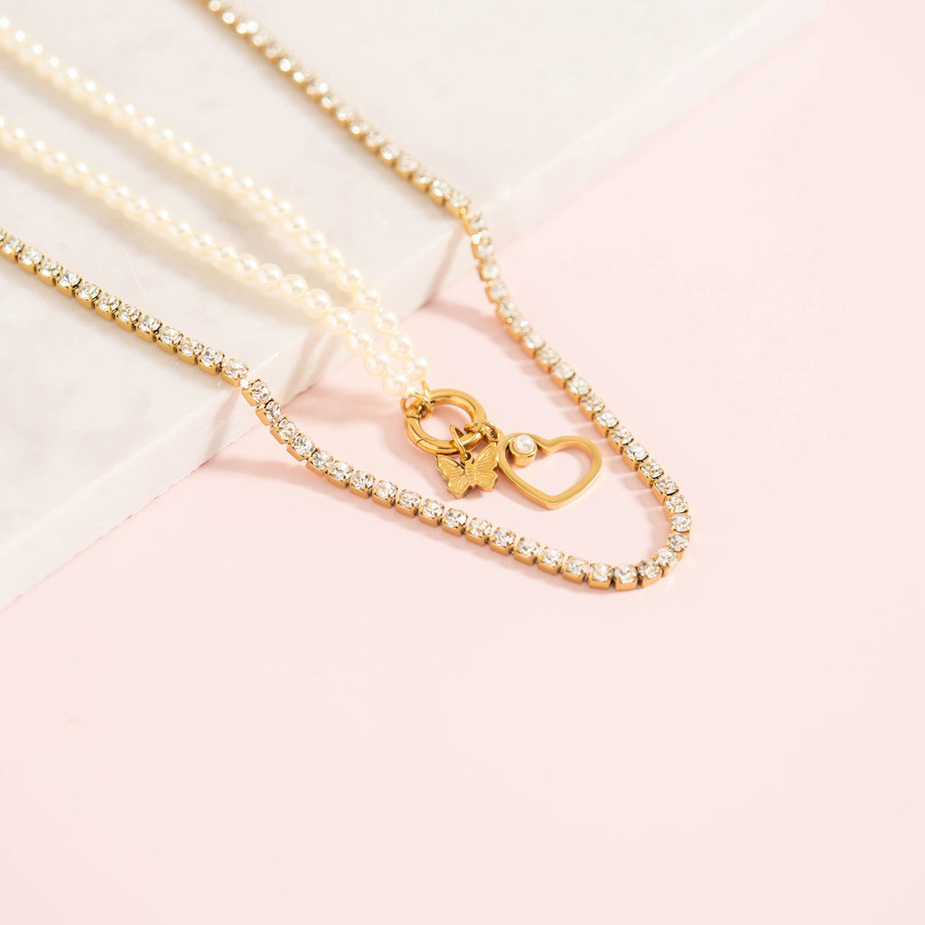 CZ Tennis Chain Necklace – 18K Gold PVD Waterproof Stainless Steel Jewelry