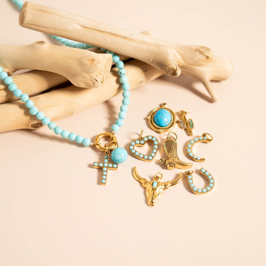 Horseshoe Charm – 18K Gold Stainless Steel Pendant With Turquoise Stone Accent