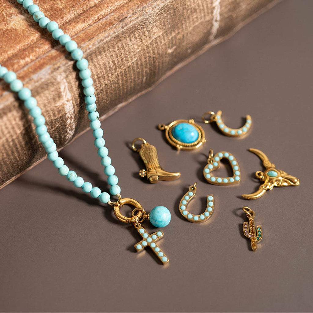 Horseshoe Charm – 18K Gold Stainless Steel Pendant With Turquoise Stone Accent