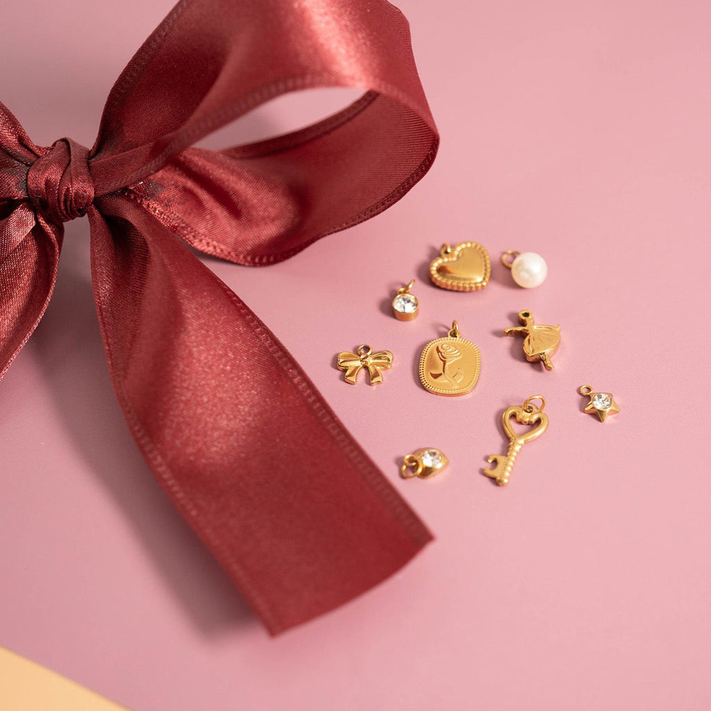 Gold Bow Charm | 18K PVD Coated Stainless Steel Ribbon Bow Pendant – Hypoallergenic Jewelry