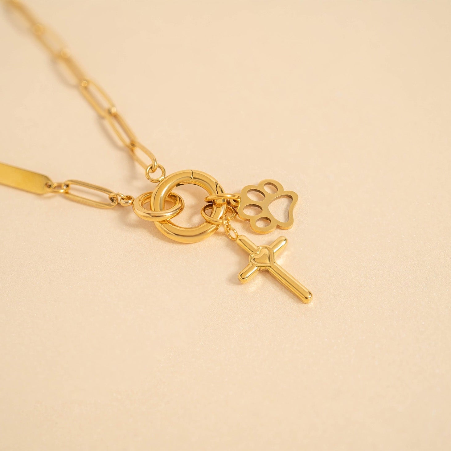 18K Gold Cross Charm – Hypoallergenic Stainless Steel Pendant With Heart Design