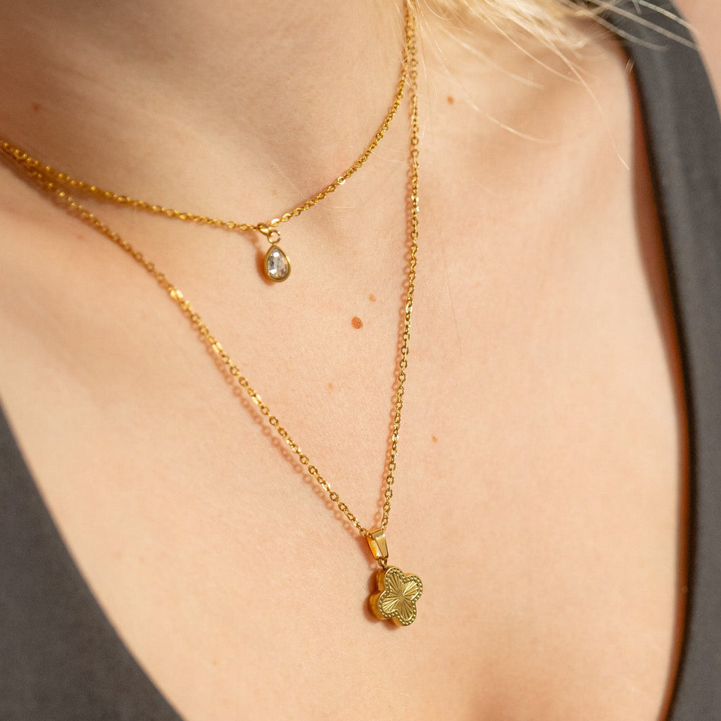 Lucky Clover Charm - 18K Gold PVD Stainless Steel Sunburst Pendant Gift