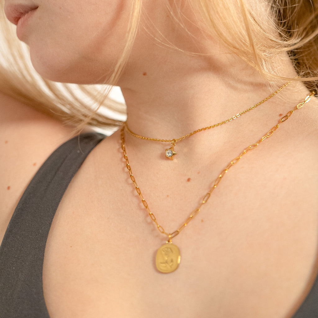 18K Gold Star Charm – Sparkling Cubic Zirconia Pendant | Waterproof Stainless Steel Jewelry