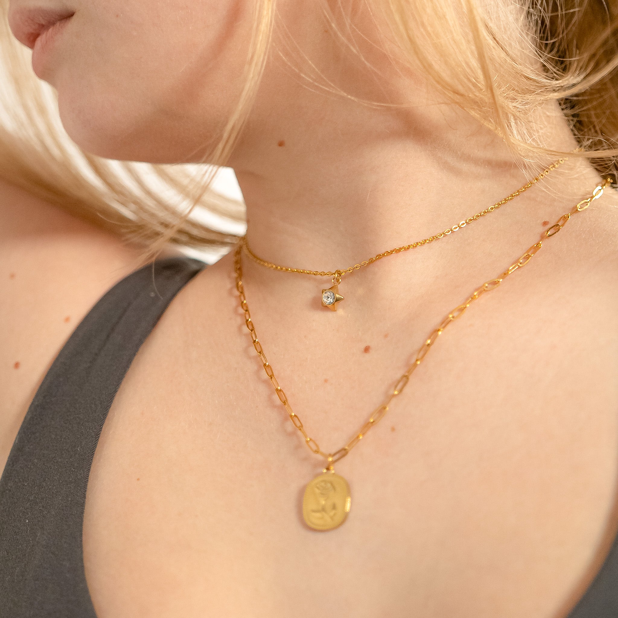 18K Gold Star Charm – Sparkling Cubic Zirconia Pendant | Waterproof Stainless Steel Jewelry