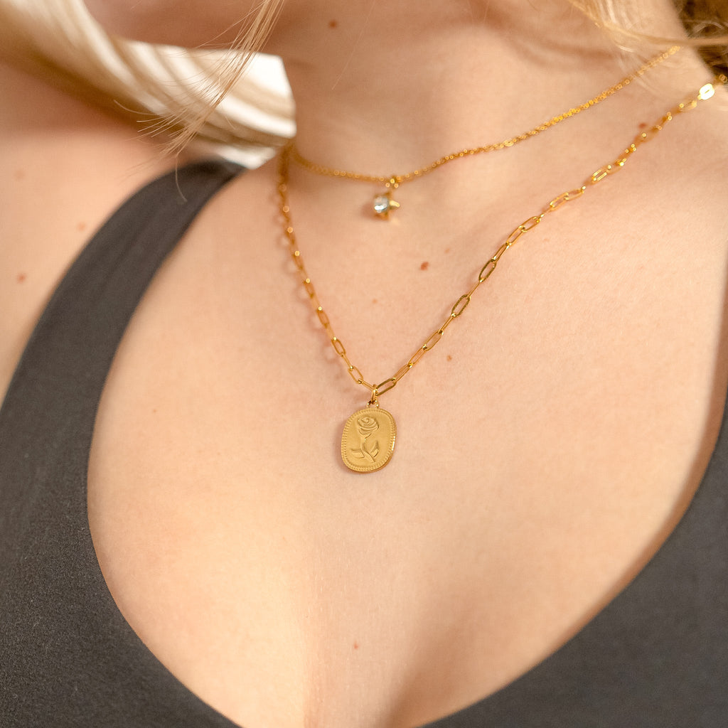 18K Gold Star Charm – Sparkling Cubic Zirconia Pendant | Waterproof Stainless Steel Jewelry