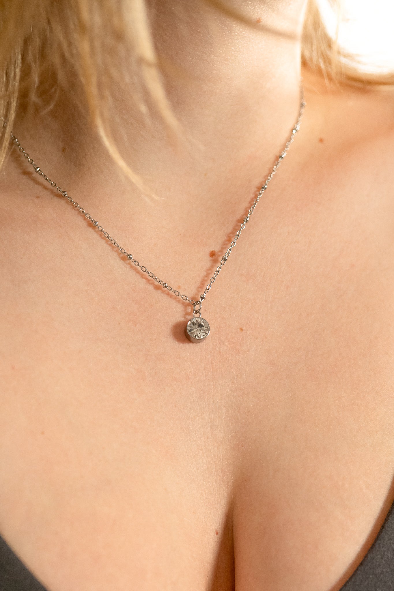 Birthstone Charm – 8mm Gold Plated Stainless Steel Round Gemstone Pendant