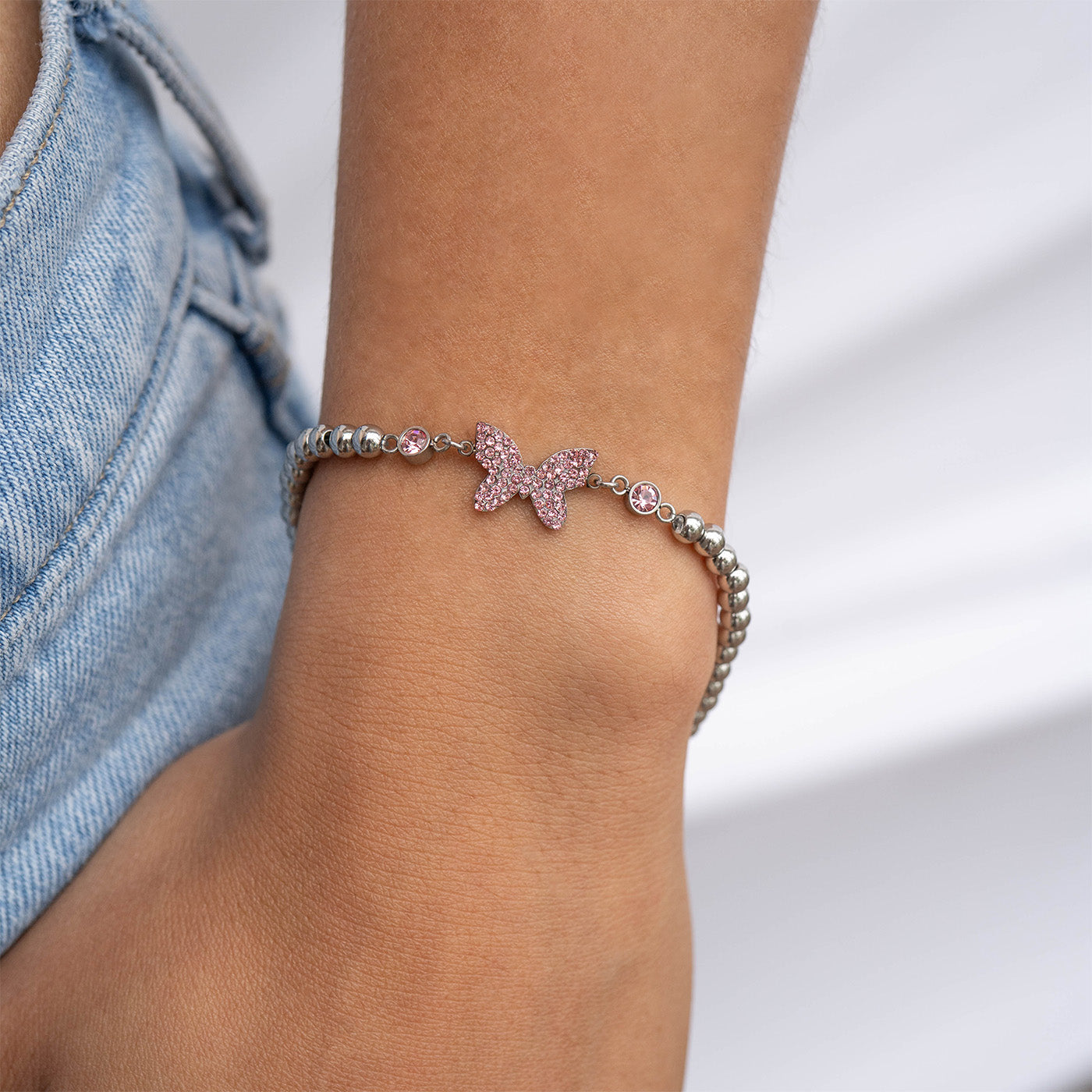 Gold Butterfly Bracelet – Adjustable Stretch Beaded Stainless Steel Charm