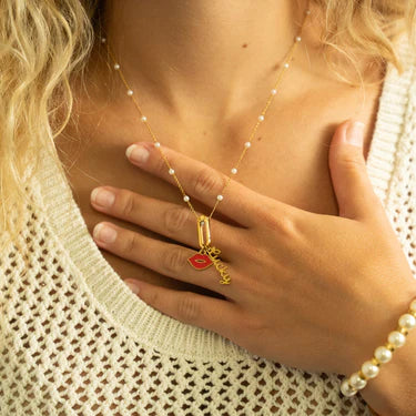 18K Gold PVD Stainless Steel Lips Charm