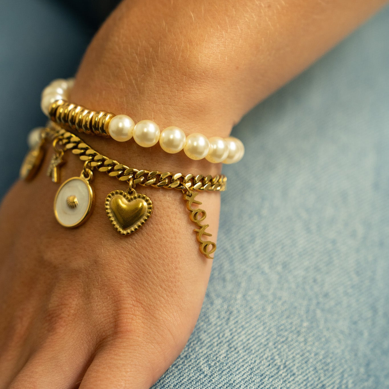 Gold Heart Charm – Beaded Trim Stainless Steel Jewelry Accent Piece for Everyday Wear