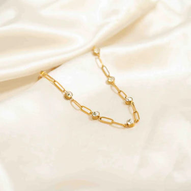 Stainless Steel Paperclip Chain and Crystal Stone Necklace