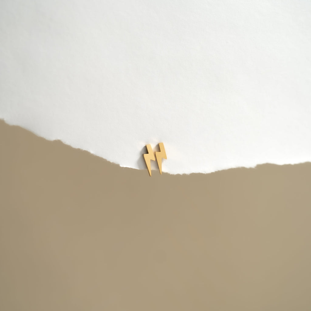 Gold Lightning Bolt Earrings – 18K Gold Studs | Hypoallergenic Stainless Steel Jewelry