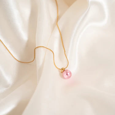 18K Gold PVD Stainless Steel Pink Pearl Charm
