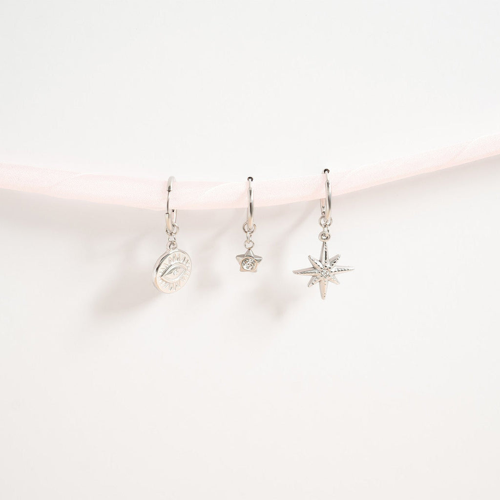 18K Gold Huggie Earrings – Celestial CZ Star Pendant | Hypoallergenic Stainless Steel Hoops